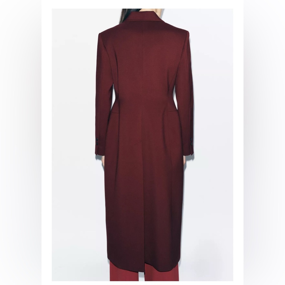 Zara Burgundy Long Coat Size Small - Picture 4 of 16